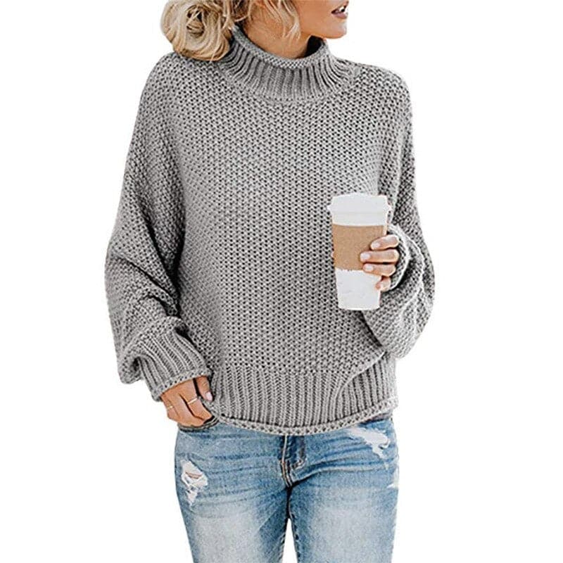 WW | Strickpullover Hoher Rollkragen Grobstrick Übergroß Passform Lange Ärmel