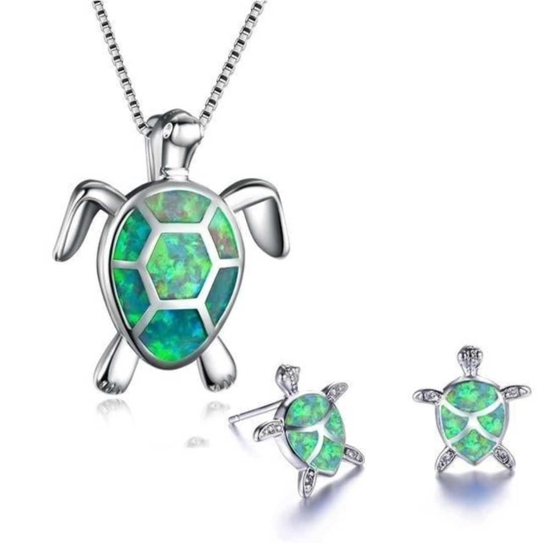 WW | Turtle Necklace + Earrings in Opal and Silver Silver