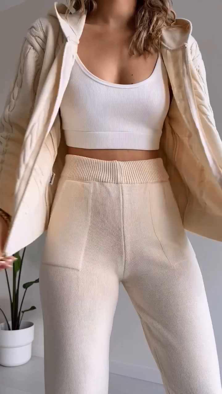 WW | teilige gestrickte Lounge-Set - trendiger Hoodie und Jogginganzug für Damen