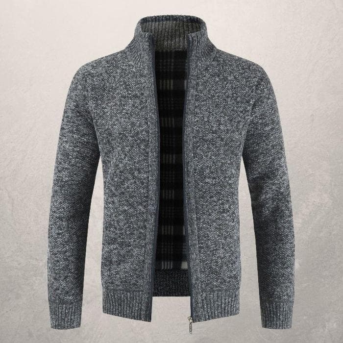 WW | Strickjacke Reißverschluss Hoher Kragen Gefüttert Gerippte Bündchen Und Saum