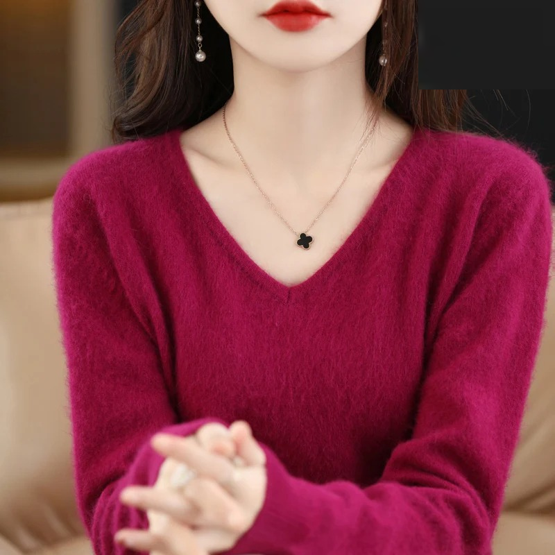 WW | Women's Cashmere V-Neck Sweater Lightweight and Soft Knit Pullover