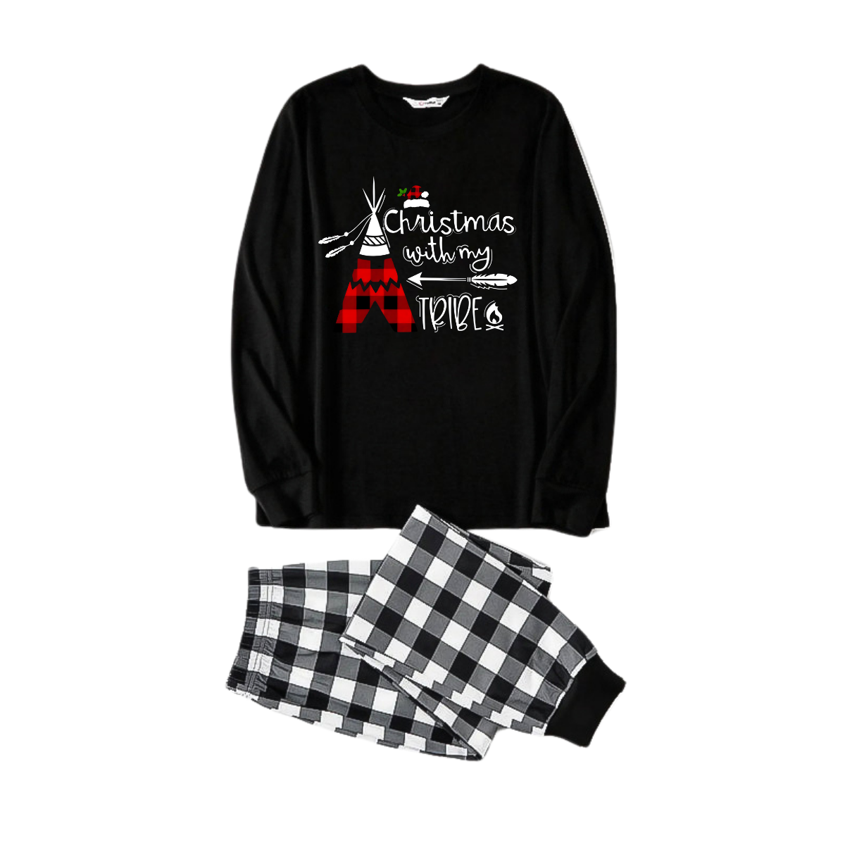 WW | "Christmas With My Tribe" Pattern Print - Black and White Plaid Family Matching Pajamas