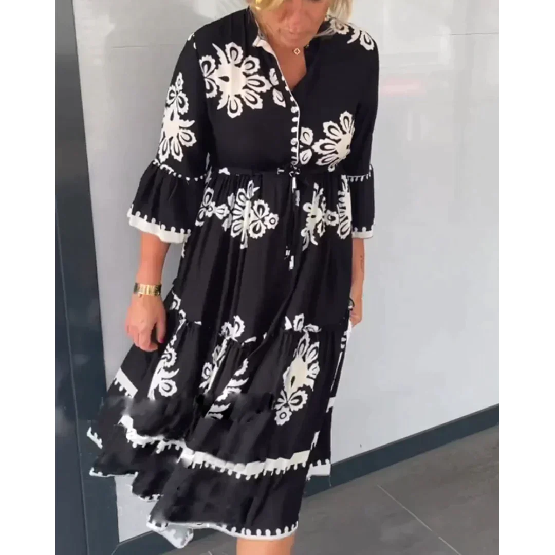 Greta - Floral Dress with Three-Quarter Sleeves