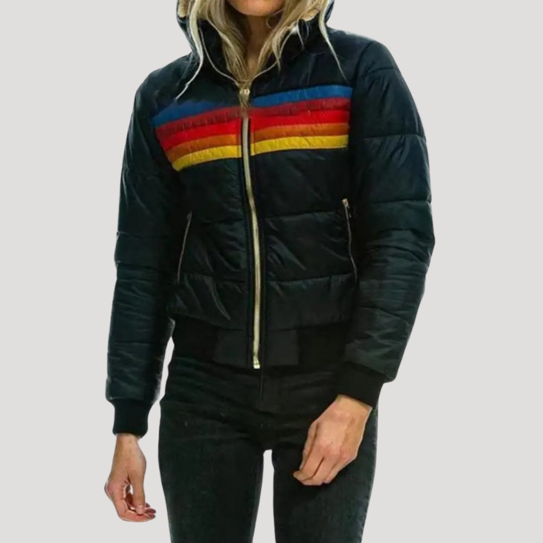 WW | Damen Winter Retro Pufferjacke – Kapuzen Farbblockmantel