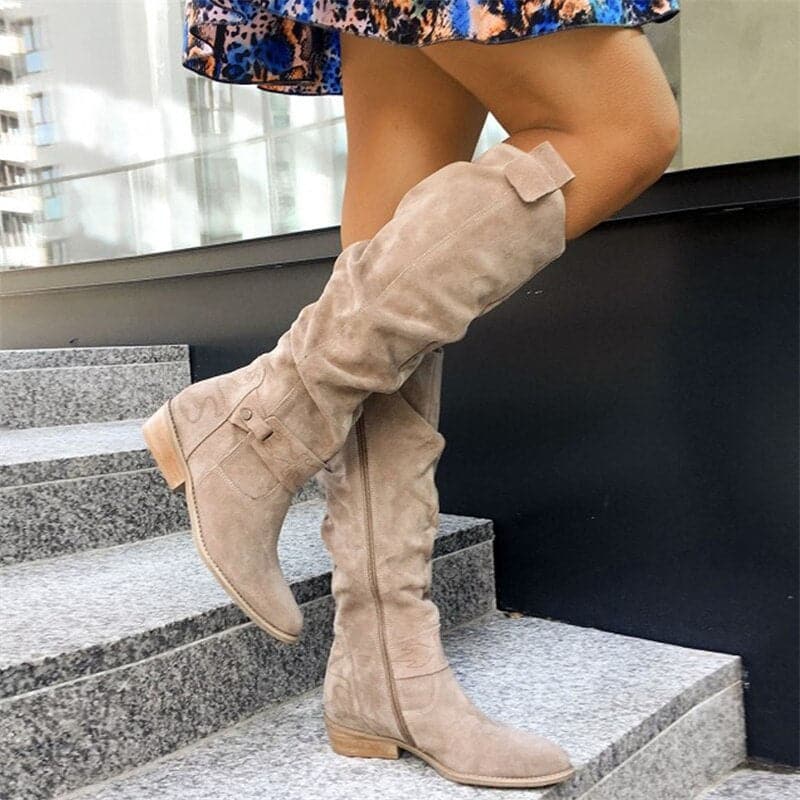 WW | Slouch Boots Wildleder Niedriger Blockabsatz Slip on Komfort