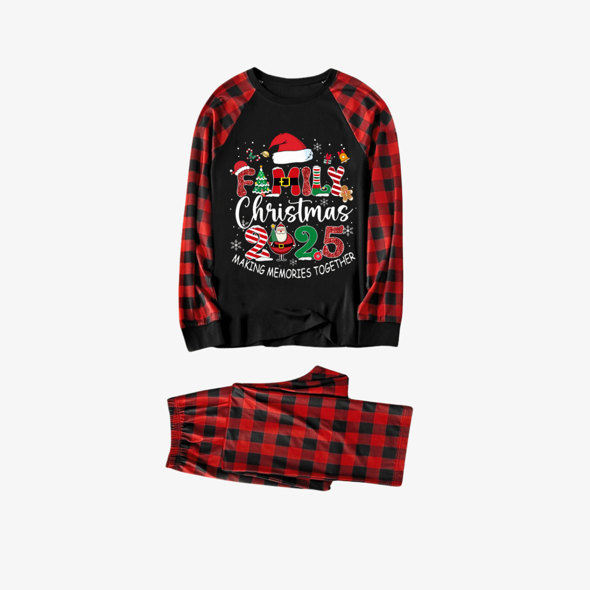 WW | Red and Black Plaid Christmas Pajama Set with "Family Christmas 2025 Making Memories Together" Text Print