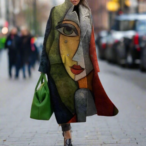 WW | Long coat with collar and multiple motifs