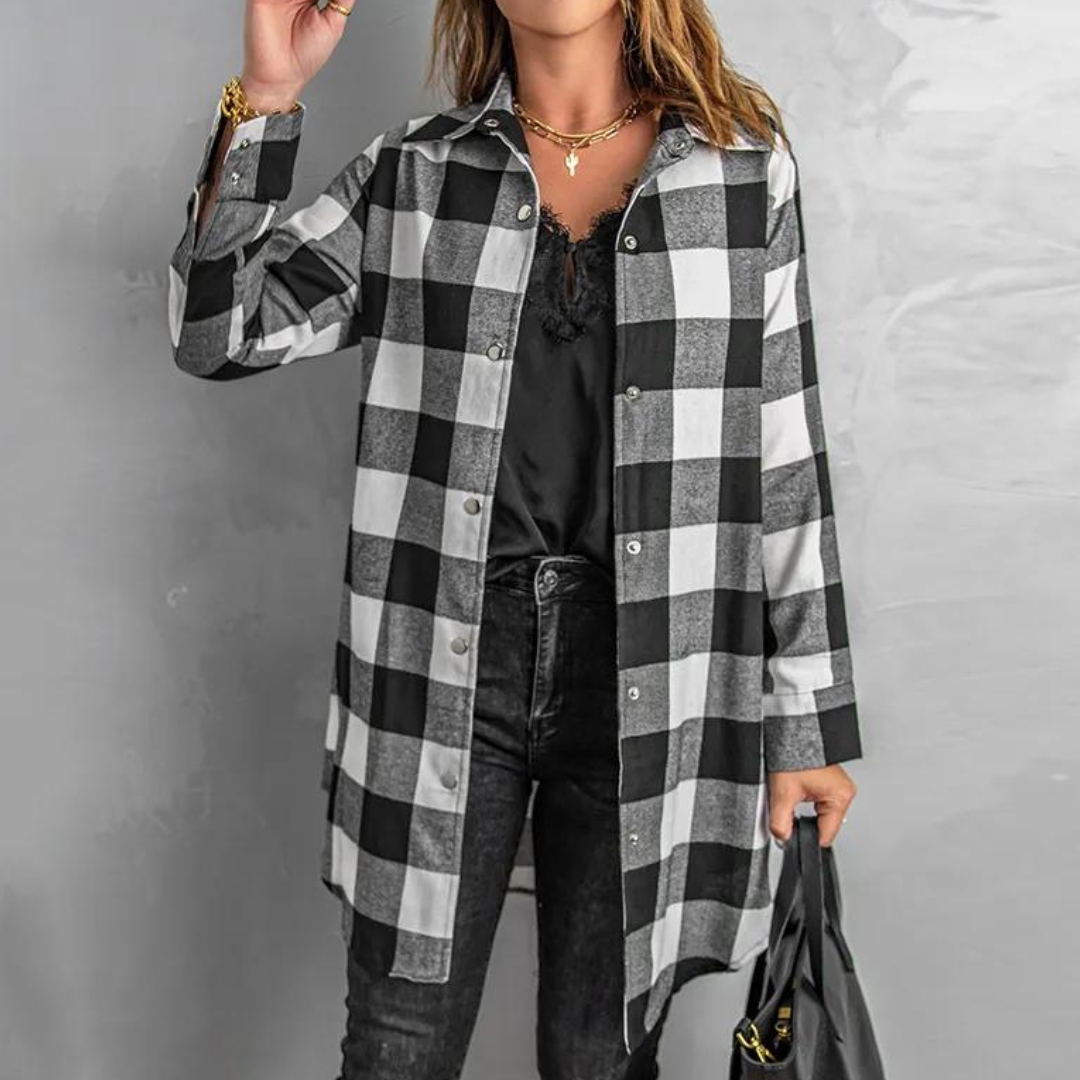 WW | Shirtjacke Karierter Flanell Übergroß Passform Lange Ärmel Knopfverschluss