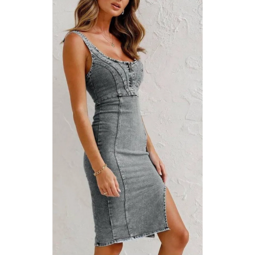 WW | Denim Kleid mit Enganliegender Passform Die Ein Elegantes Aussehen Sicherstellt