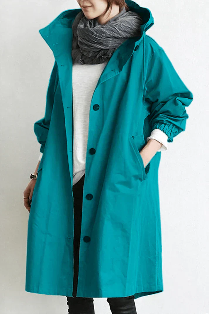 WW | Oversized Button-Up Trench Coat with Hood and Pockets