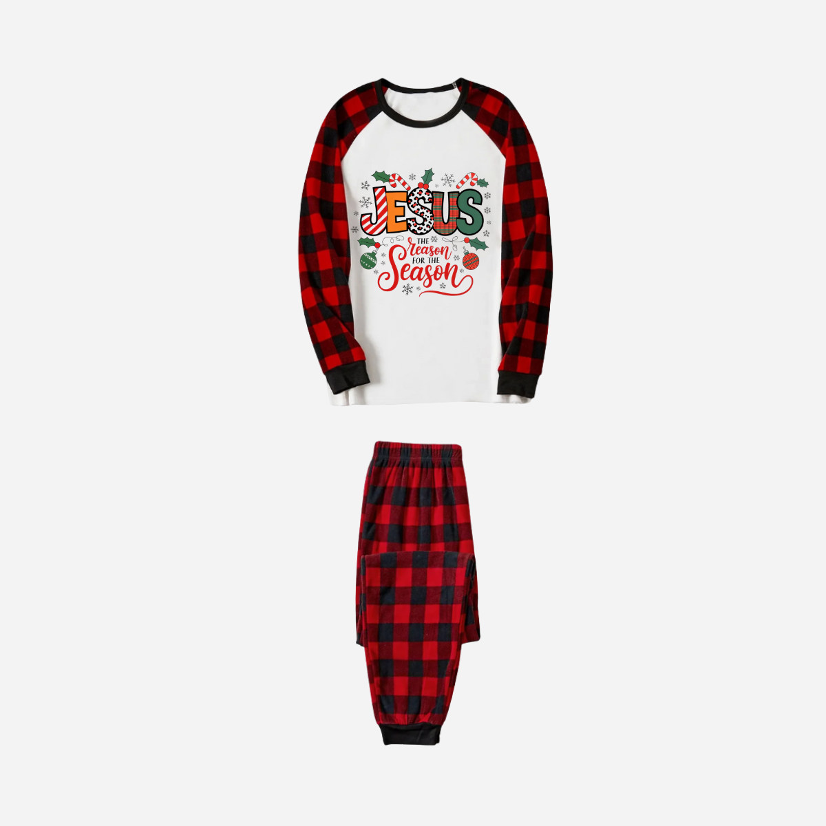 WW | "Jesus Is The Reason For The Season" Matching Christmas Pajama Set - Black And Red Plaid Pajamas