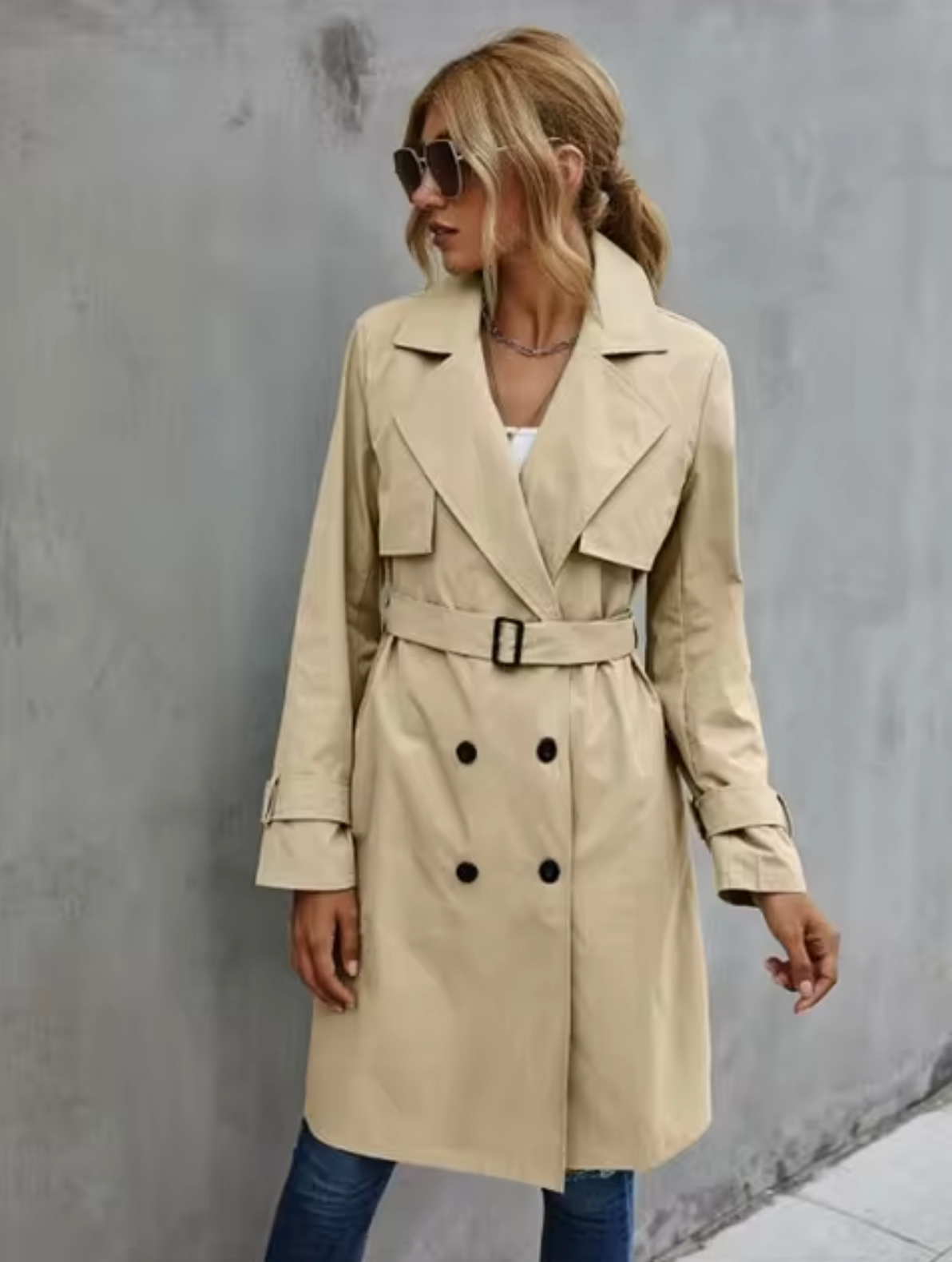 – Langärmliger Lässiger Trenchcoat