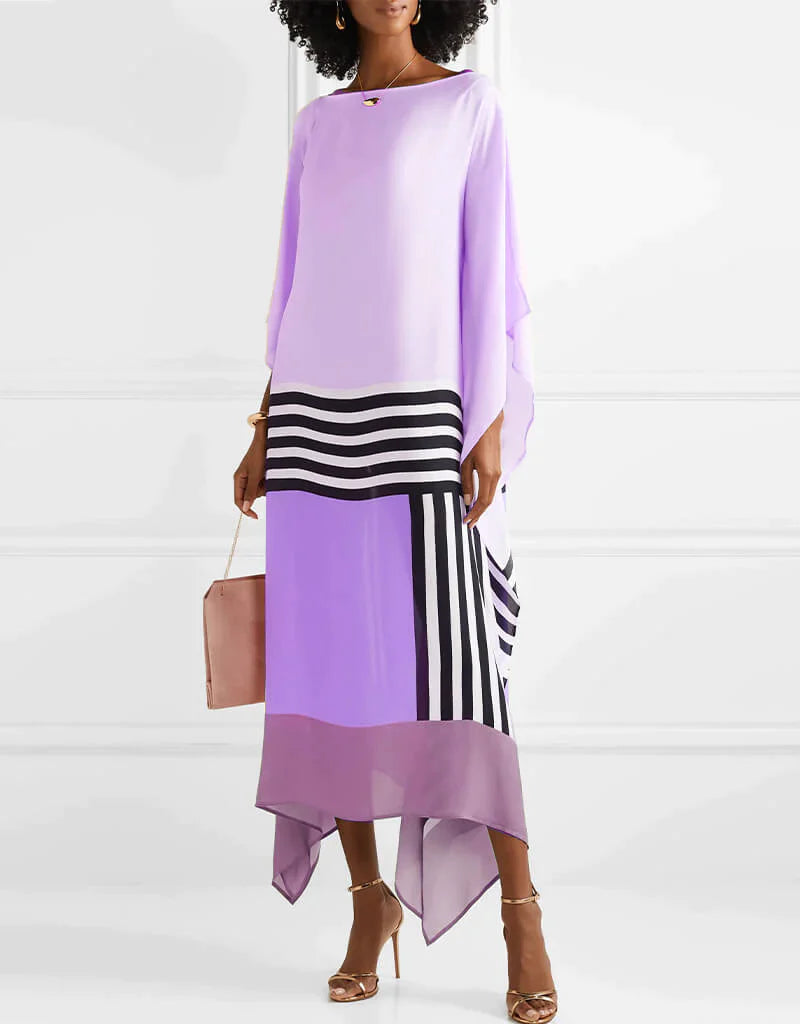 Modern Midi Dress in Batwing Style with Elegant Geometric Pattern