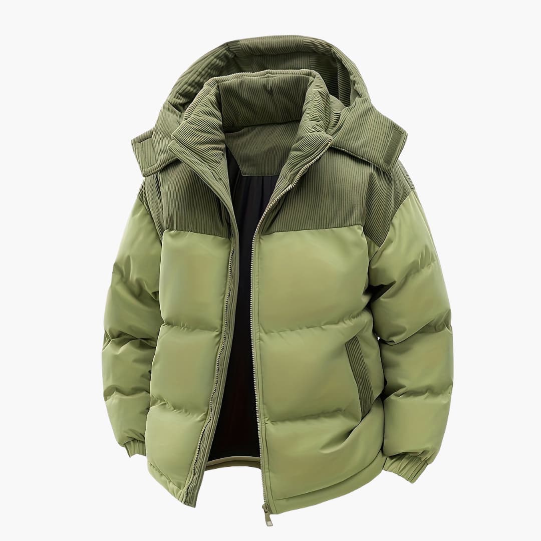 WW | Casual Hooded Jacket with Puffer Panels and Color Block Design
