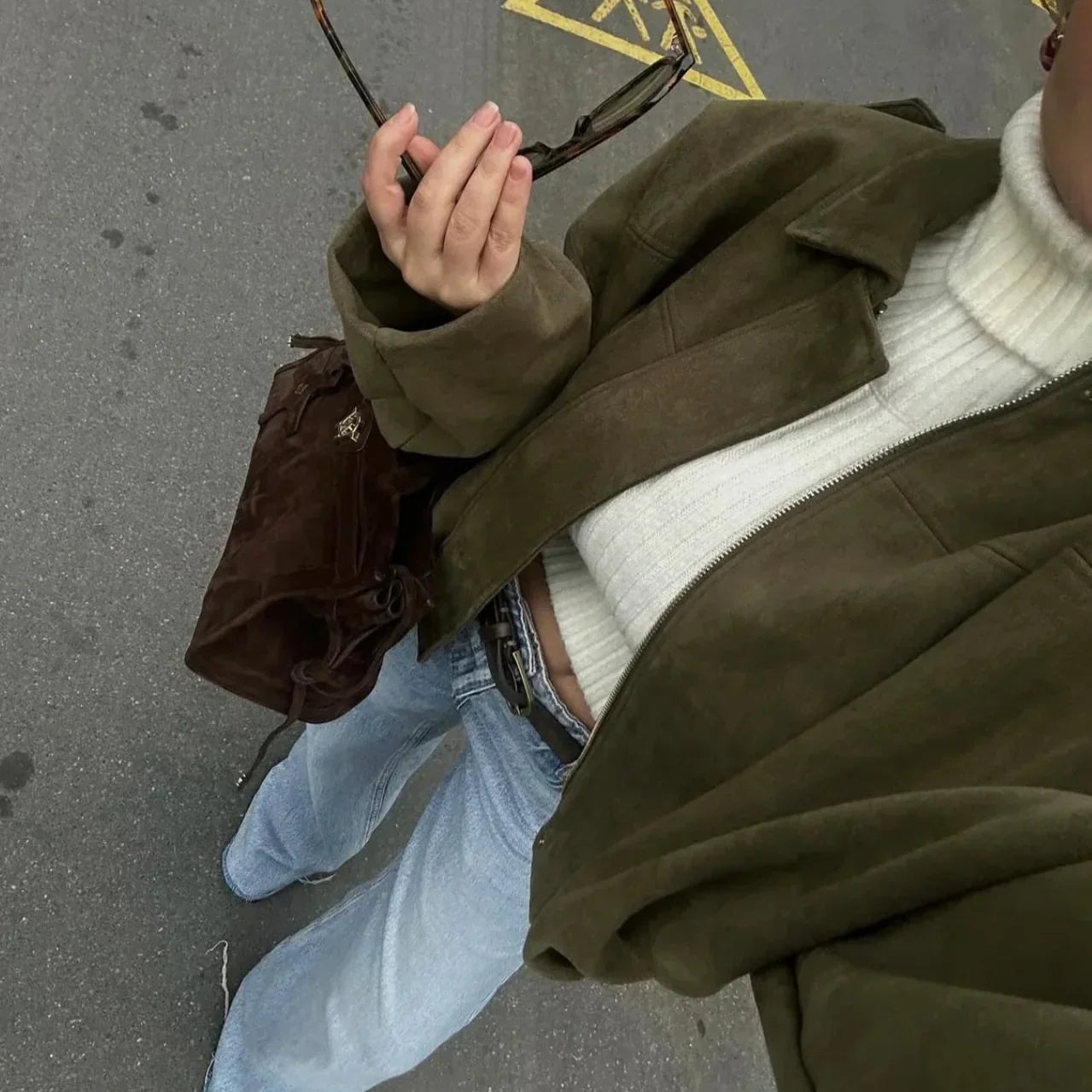 WW | Überdimensional Jacke - Weiche Wildlederoptik - Voll gefüttert - Khaki