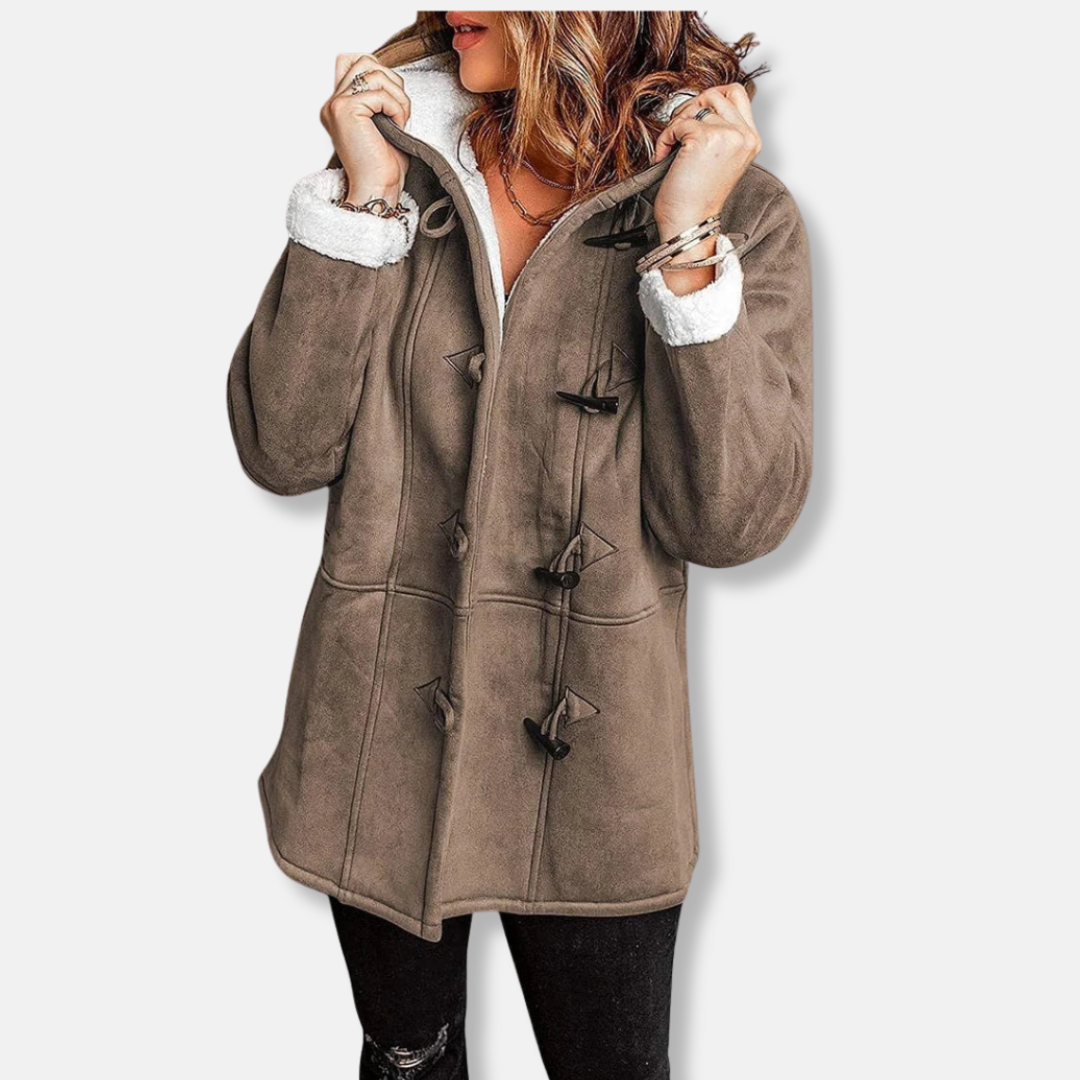 WW | Women's Fleece Jacket – Hood – Plush Lining – Loose Fit – Button Closure – Mid-Length