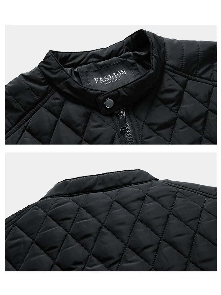 WW | Geo Padded Jacket Diamond Quilted Stand-Up Collar Zipper Slim Fit