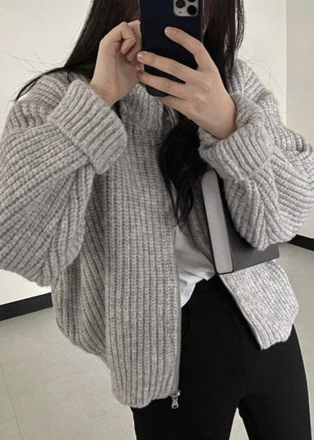 WW | Reißverschluss Chunky Strickcardigan - Oversized Rippstrickjacke