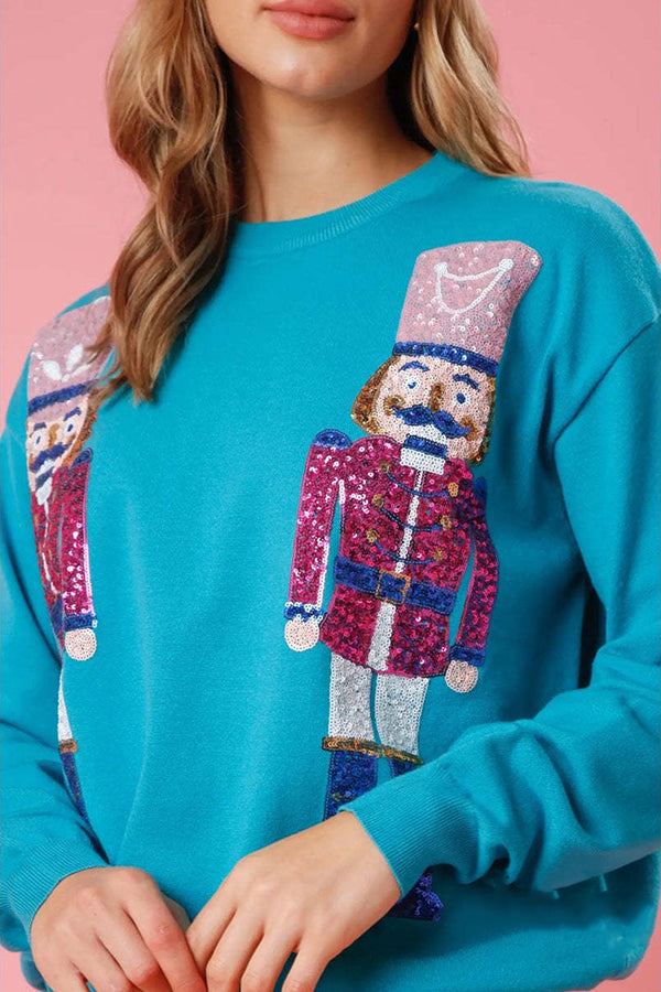 WW | Christmas Guardian Sequin Round Neck Casual Loose Sweatshirt