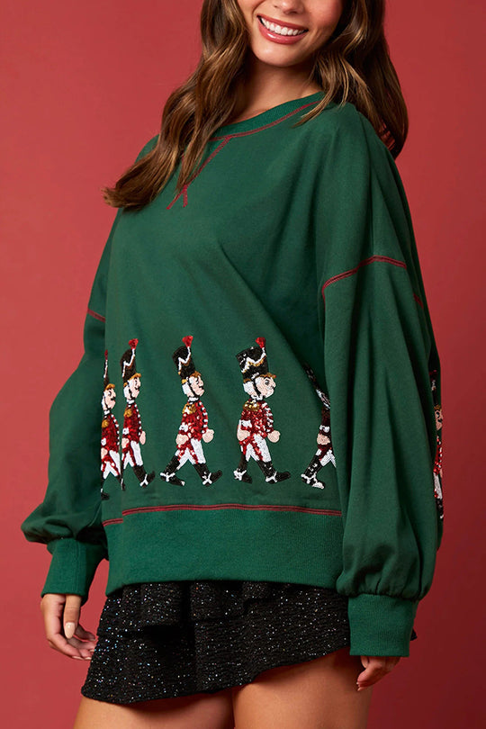 WW | Christmas Soldier Sequin Long Sleeve Casual Sweatshirt