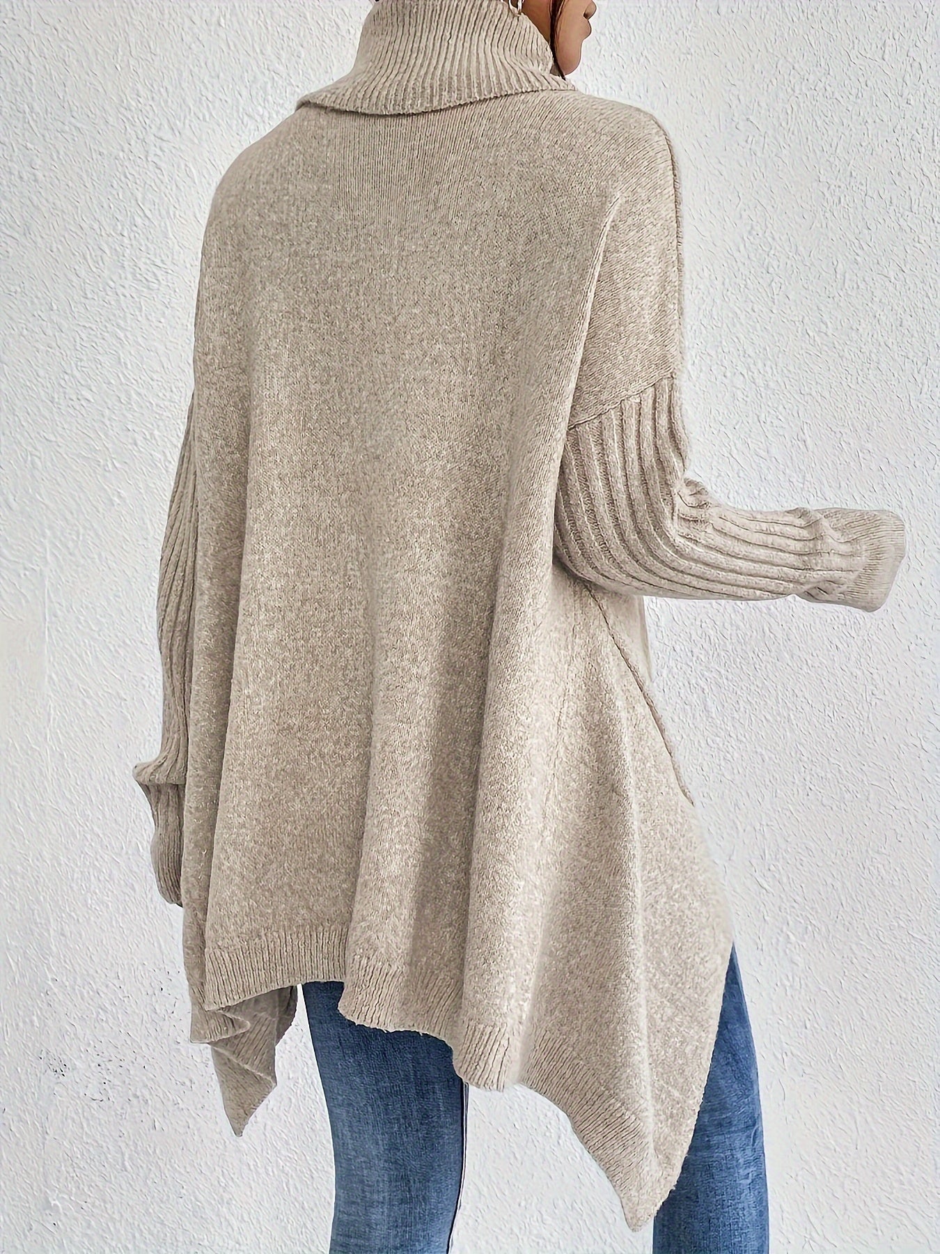 WW | Baumwoll-Rollkragenpullover mit asymmetrischem Saum und langen Ärmeln Pullover Damen - Perfekt für den Alltag