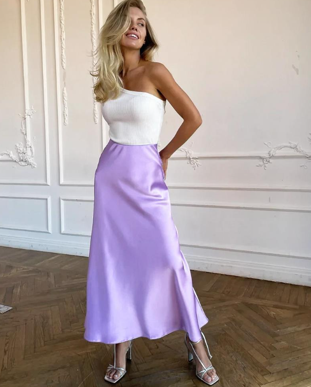 WW | Stilvoller Rock mit hoher Taille Seidiges Eis Seidenrock