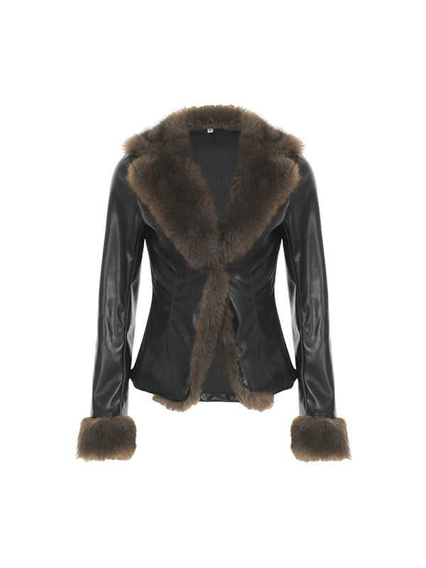 WW | American Style Pelzkragen Patchwork Lederjacke