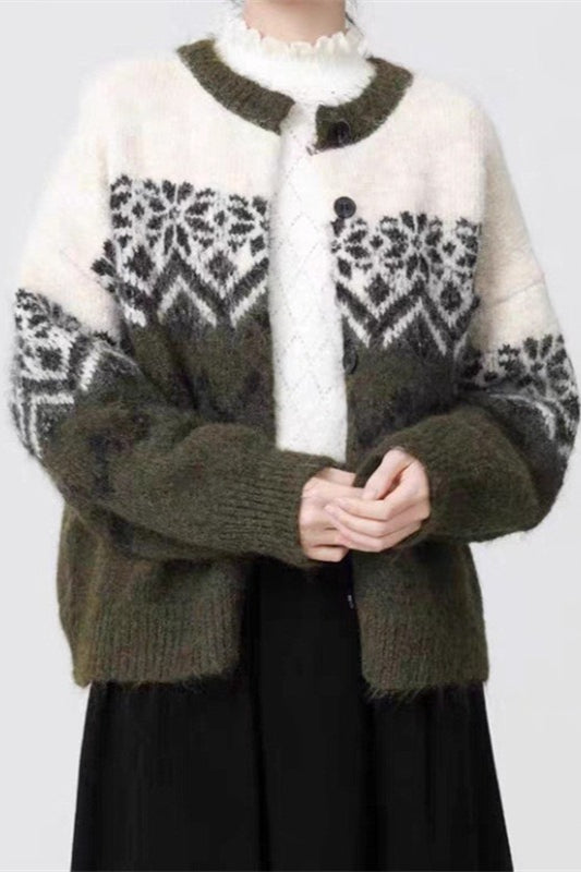 WW | Retro Nordic Weihnachten Schneeflocke Jacquard Strickjacke