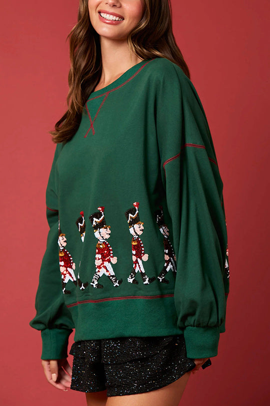 WW | Christmas Soldier Sequin Long Sleeve Casual Sweatshirt