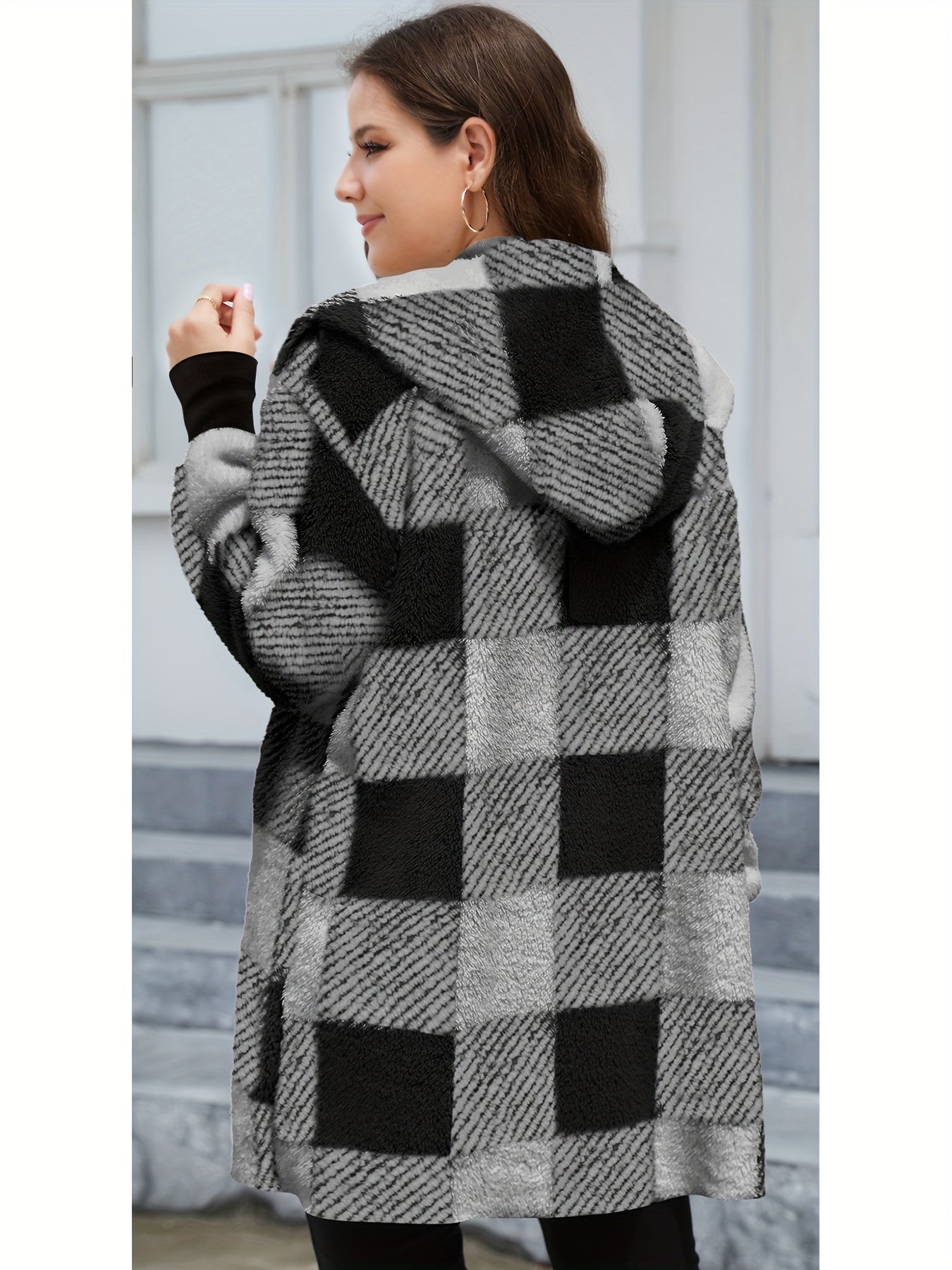WW | Women's Hooded Plaid Fleece Knit Cardigan - Perfect for Everyday Wear