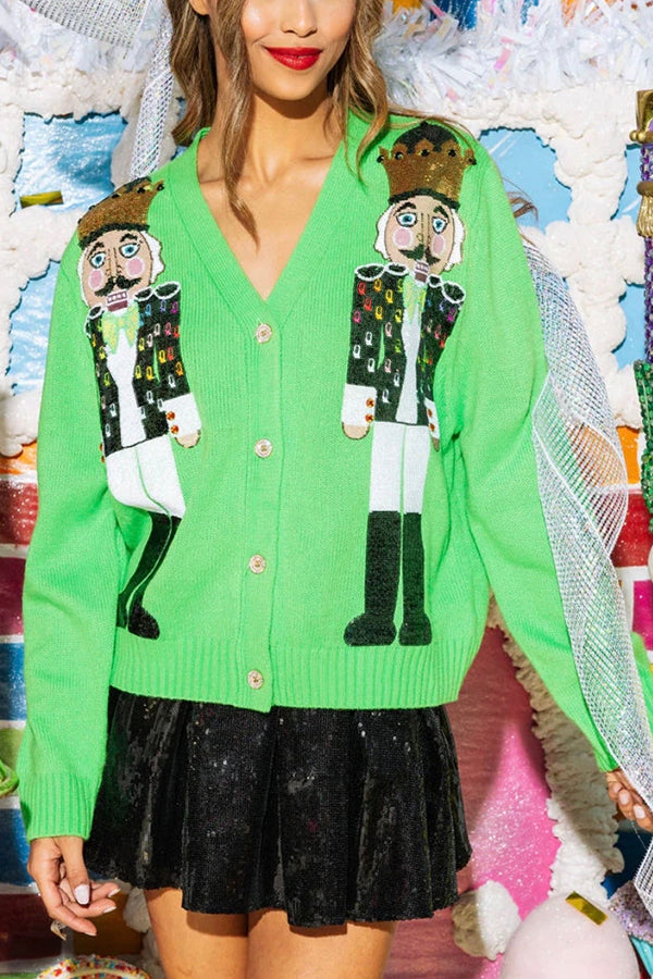 WW | Weihnachtsnussknacker Pailletten Freizeit Strickjacke