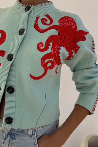 WW | Gemütliche Strickjacke für den Strand mit maritimem Oktopus-Design