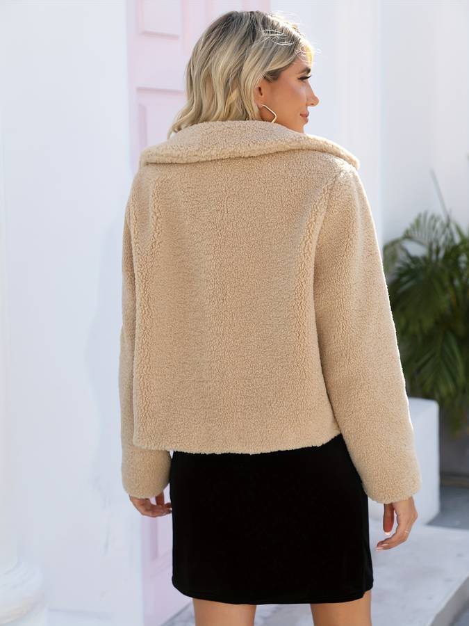 WW | Warmer Beige Wintermantel aus Teddystoff