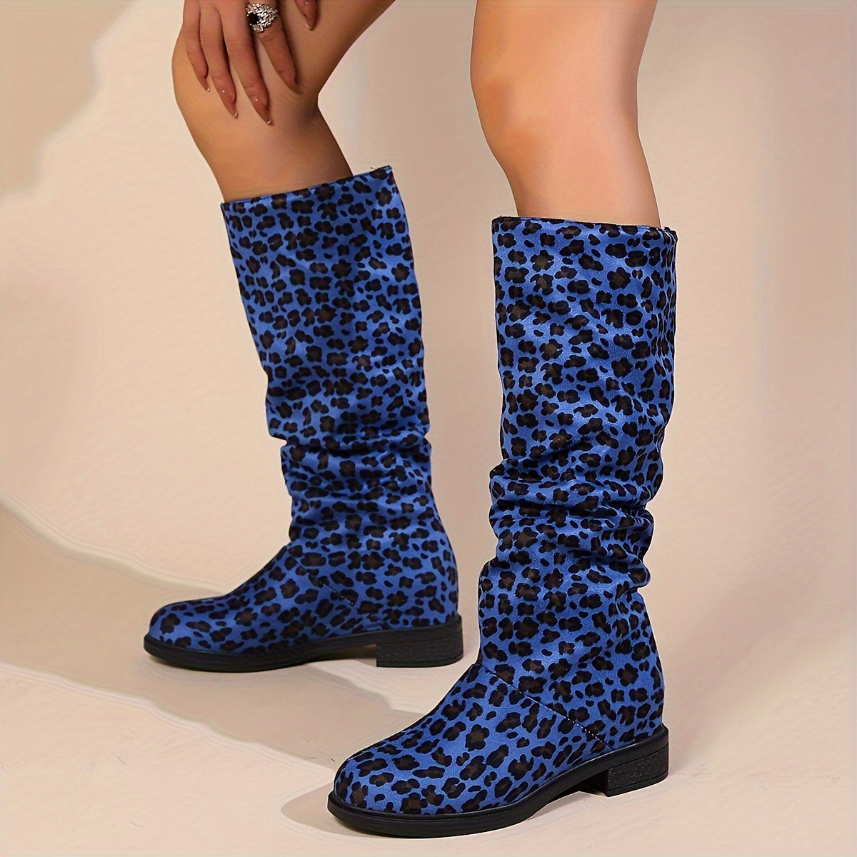 Aria - Calf-High Leopard Print Boots