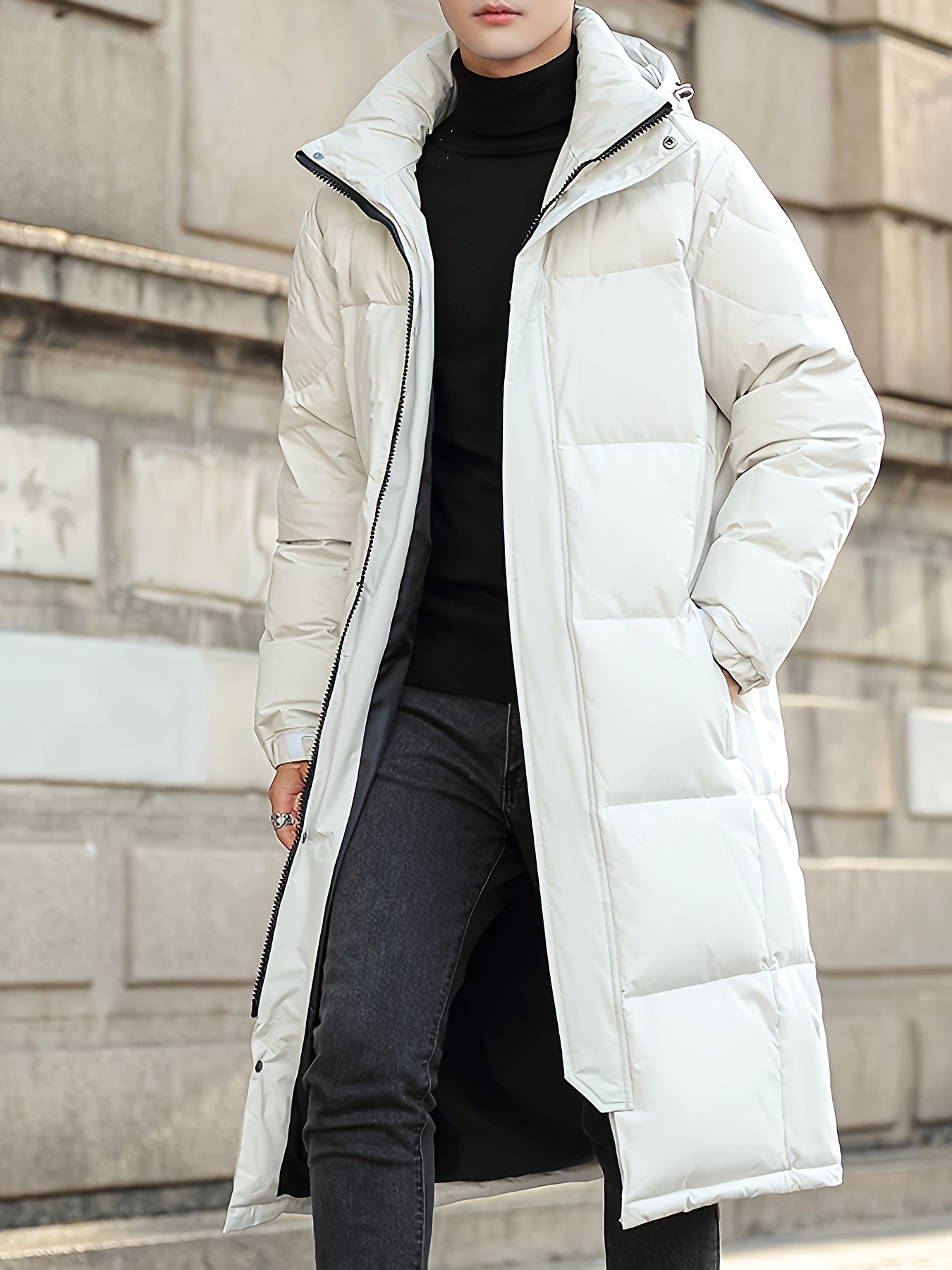 WW | Long Hooded Down Winter Jacket for Men - Perfect for Outdoor Activities