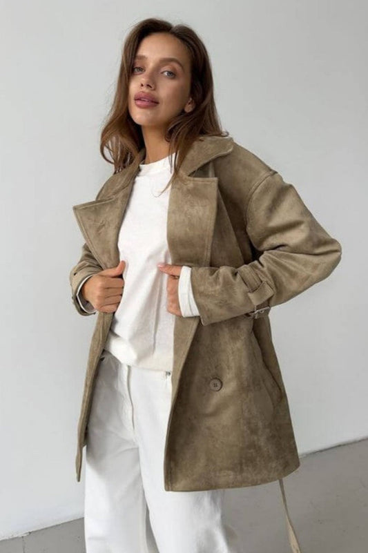 WW | Suede Lapel Waistband Jacket Coat