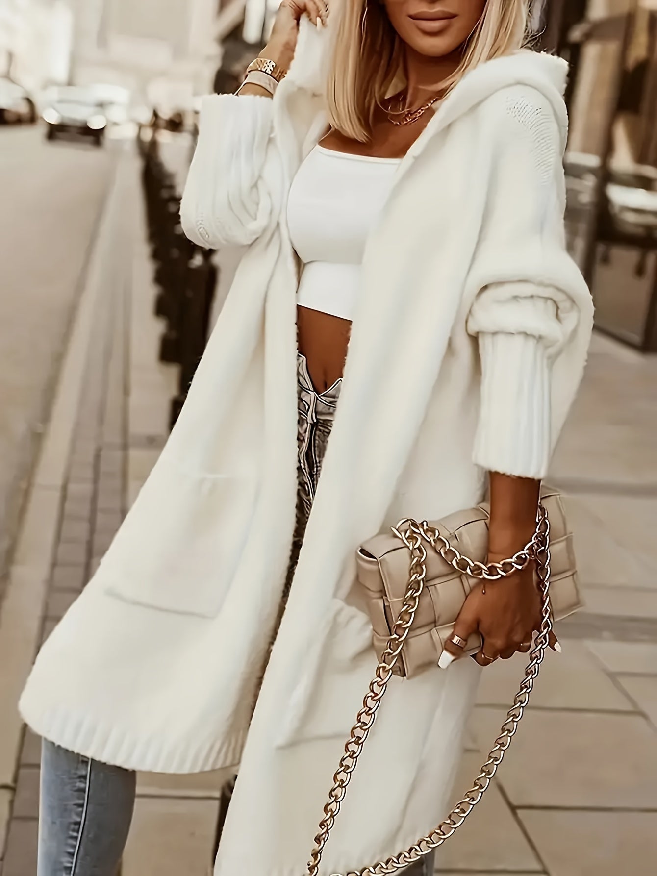 WW | Women's Hooded Cashmere Knit Cardigan - Ideal for Everyday Wear