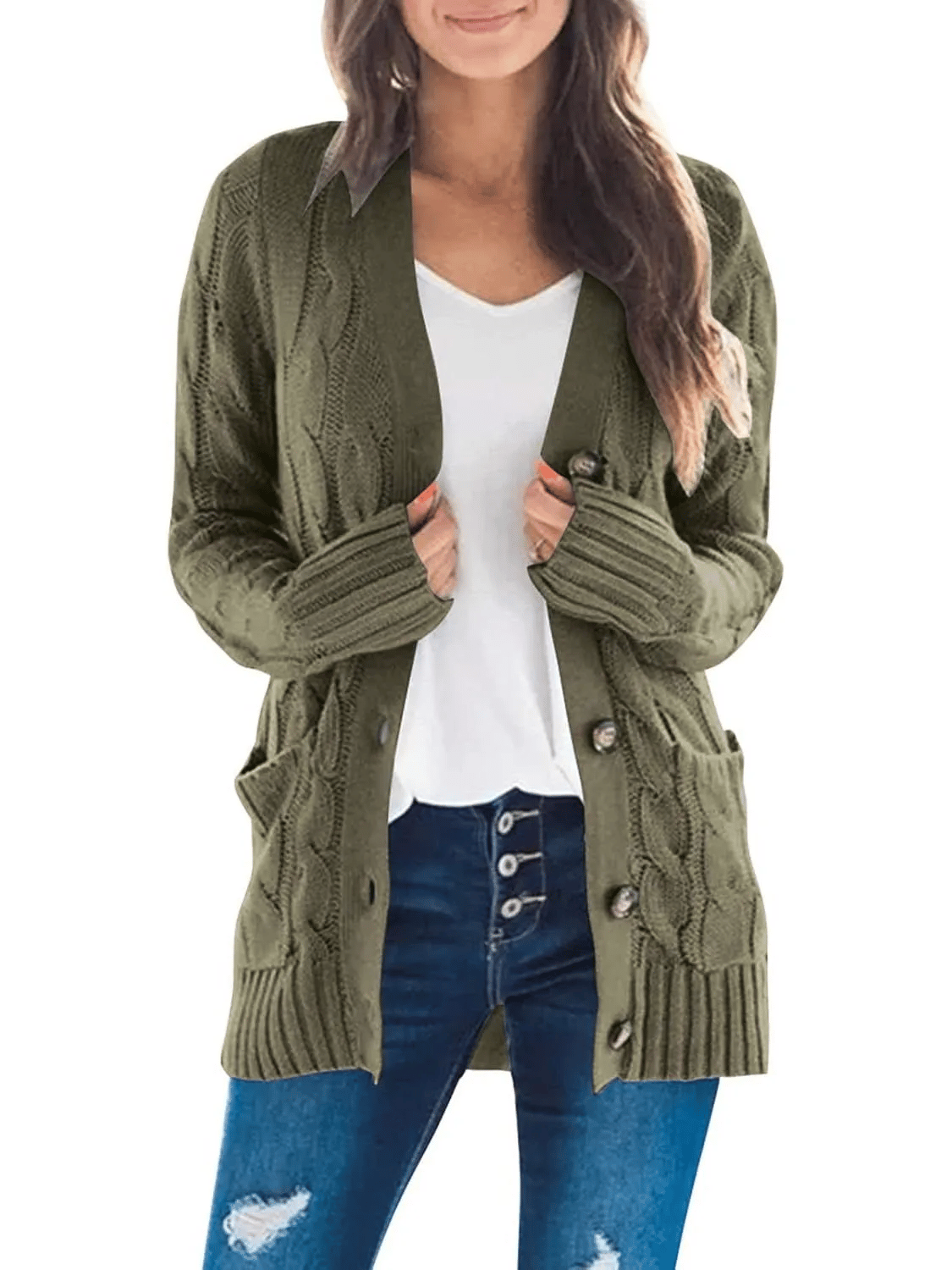 WW | Open-Front Cable-Knit Cardigan