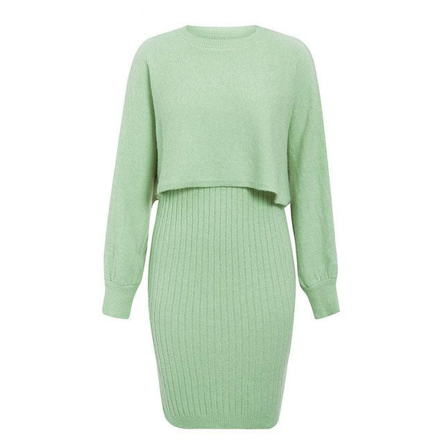WW | teilige gestrickte Set - elegantes gestricktes ärmelloses Kleid mit Pullover für Herbst und Winter