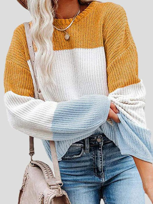 WW | Cozy colorblock knit sweater for autumn layering.
