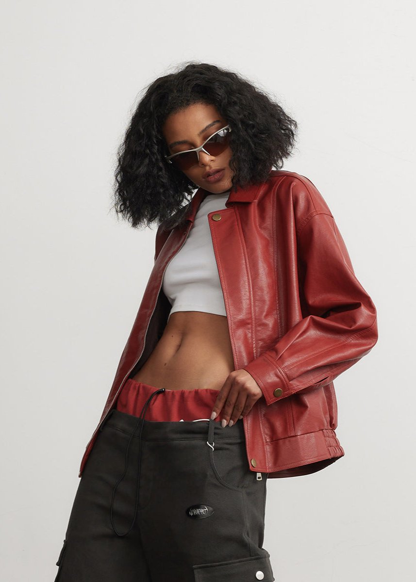 WW | Rote Lederjacke - Unisex Mode