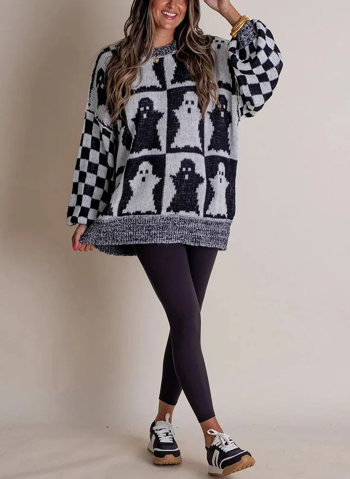 WW | Halloween Checkered Knit Sweater