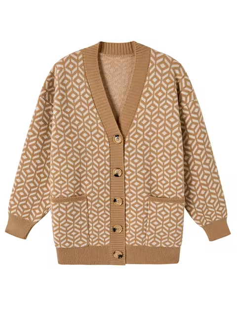 WW | Cozy knitted cardigan with geometric pattern and button placket