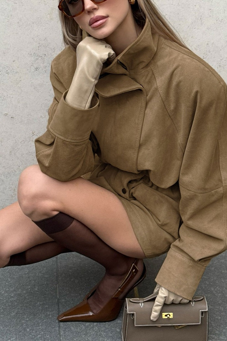 WW | Nacken geschnallte Taille Wildlederjacke