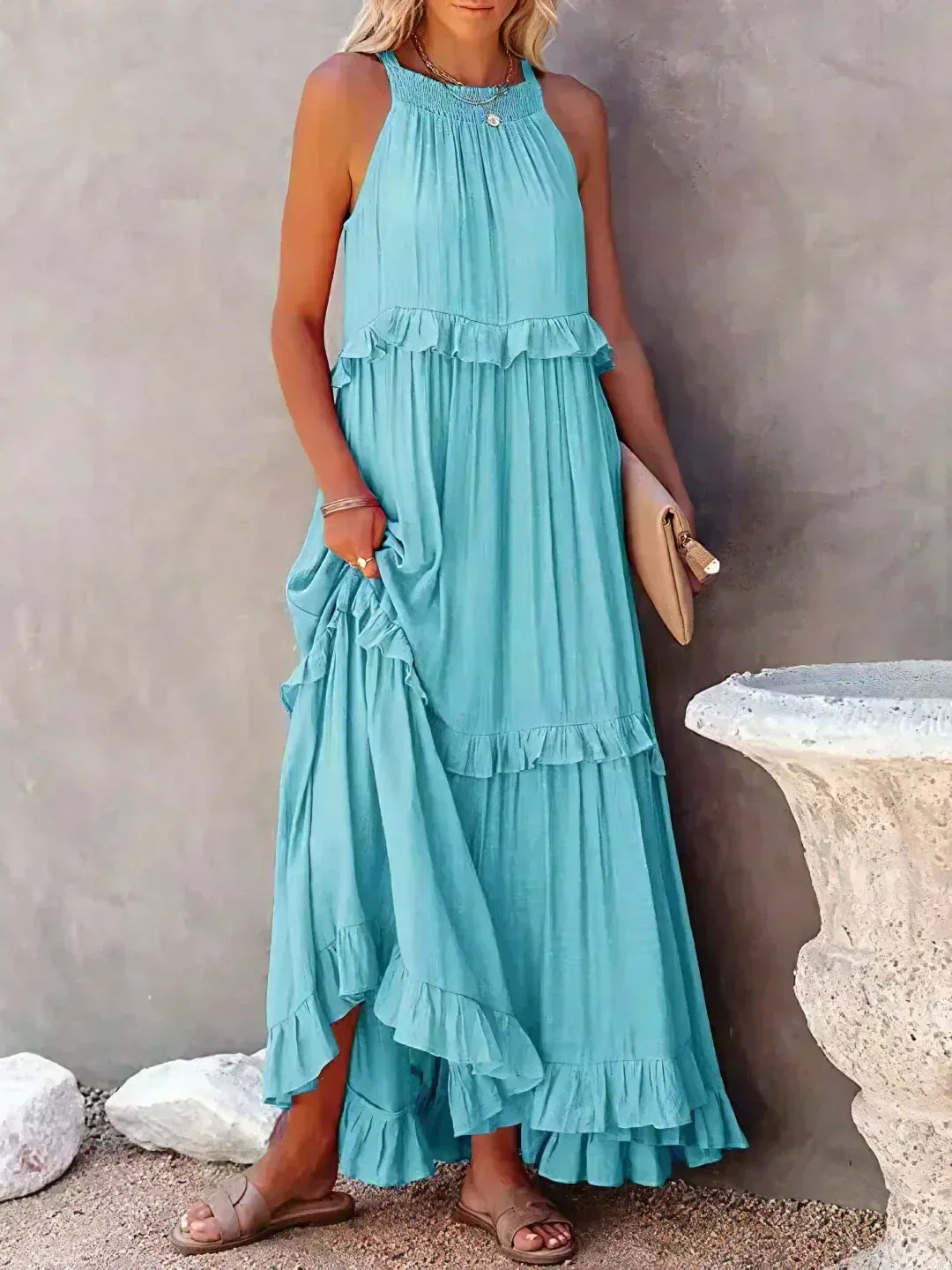 Sarah | Maxi Dress with Ruffles and Halter Neck