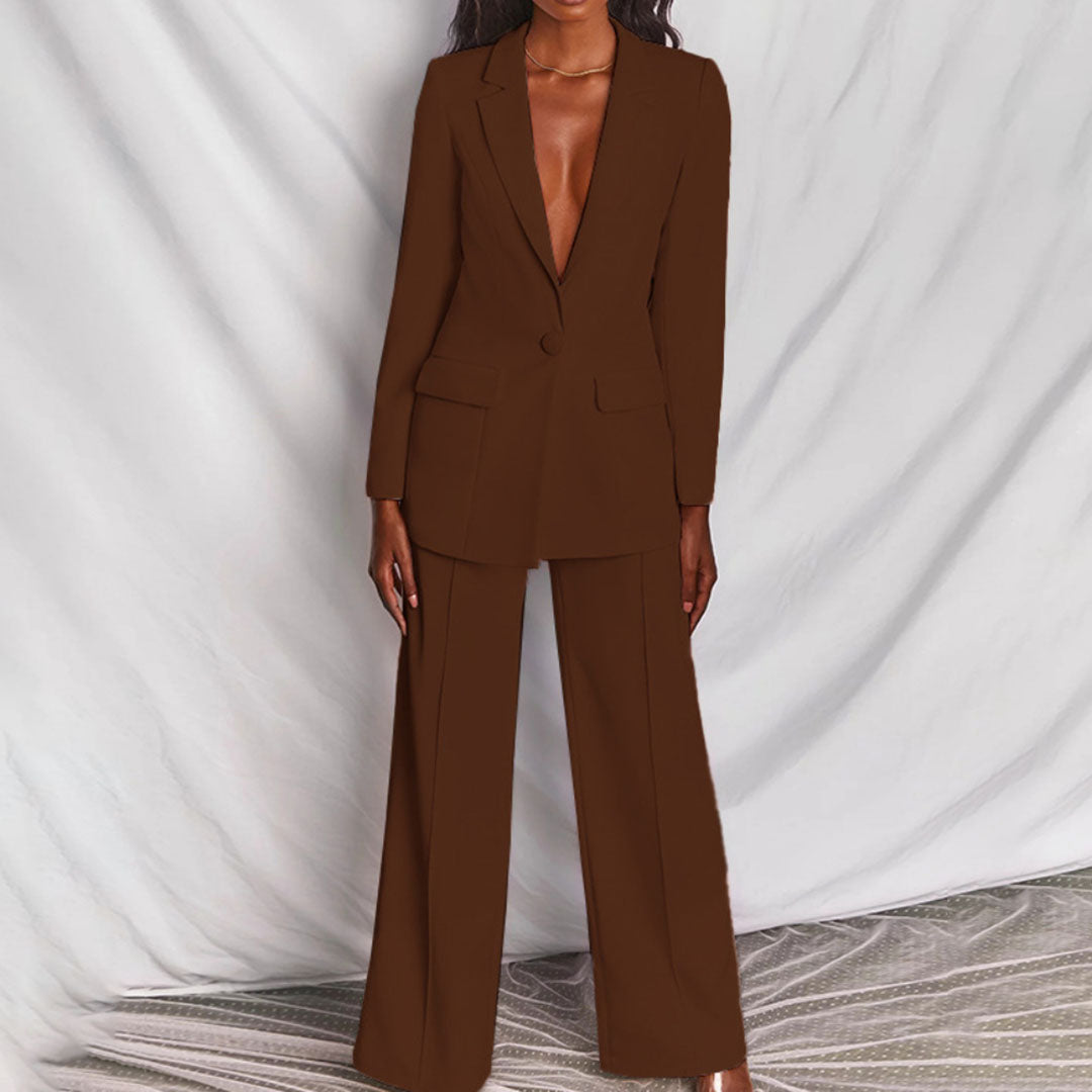 WW | Elegant Suit Set - Two-Piece Blazer & Wide-Leg Pants Outfit for Business & Events