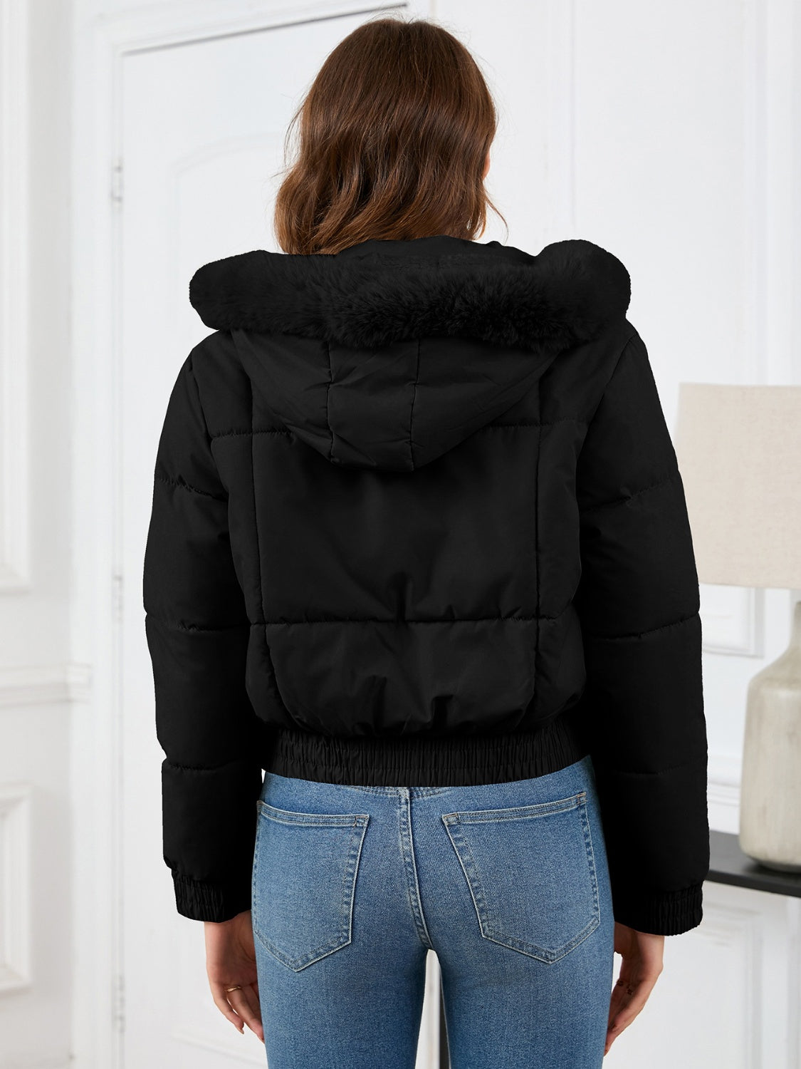 WW | Cozy padded winter jacket with fur hood and pockets