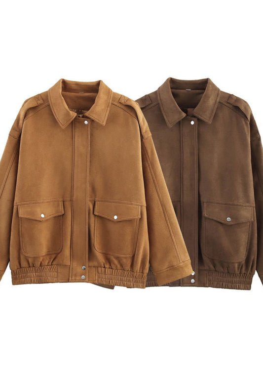 WW | Effekt Oversized Jacke mit Fronttaschen – Braun