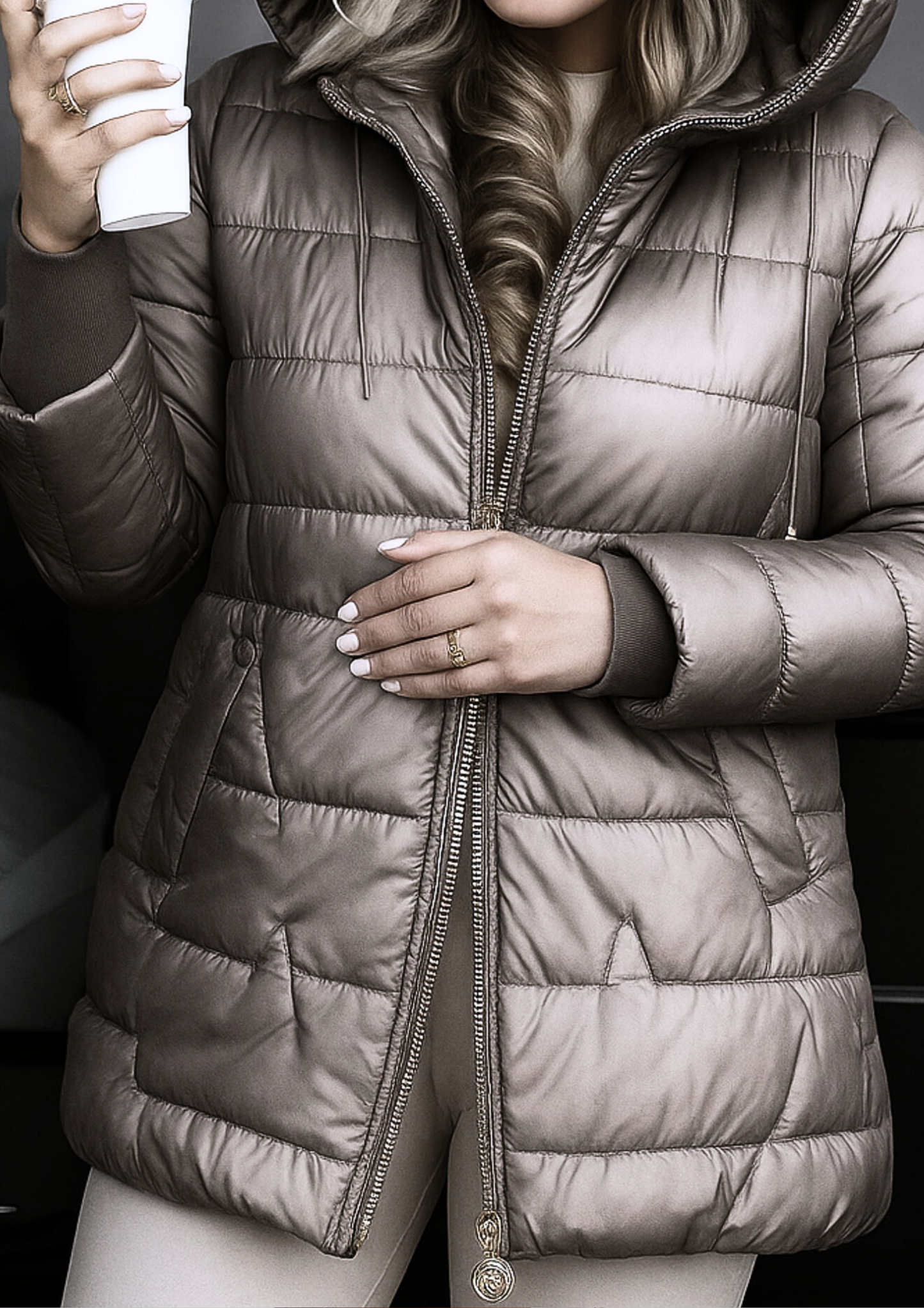 Lira Elegant Winter Coat with Hood and Padding - Copper