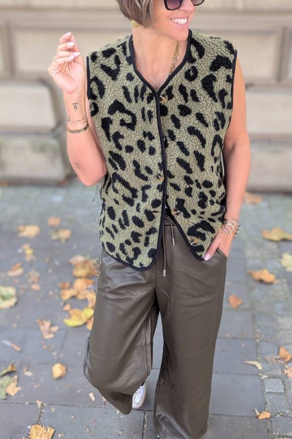 WW | Leopardenmuster Frontöffnung Lässige Herbst- und Winterweste Jacke